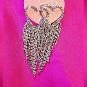 Rhinestone Heart Fringe Earrings